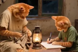 小橘猫每天趴在小桌上学习，小橘爸用厂子的边角料做了一个桌子，小橘猫太喜欢了#猫 #小猫治愈视频 #ai #治愈系 #神奇动物在抖音