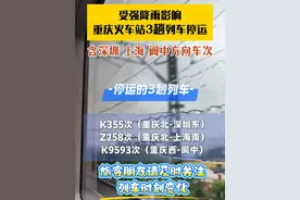 受强降雨影响，今日重庆3趟列车停运，含深圳、上海、阆中方向车次。（编辑 李薇薇）#火车停运 #重庆火车站 #交通出行 #最新消息