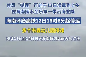#台风蝴蝶 可能于13日凌晨到上午登陆海南岛南部，海南环岛高铁12日16时6分起停运，海南多个市县幼儿园停课。视频封面