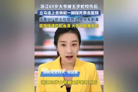浙江69岁大爷被五步蛇咬伤后，立马追上去一脚踩死 带蛇去医院，当事人：蛇头似烙铁头 感觉有毒。医院快速匹配血清 大爷已脱离危险（来源：杭州电视台综合频道）