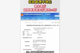 贷款管理不到位，湖北银行宜昌晓溪塔支行被罚25万。#湖北dou知道 #银行 #贷款 @抖音短视频 @DOU+上热门视频封面