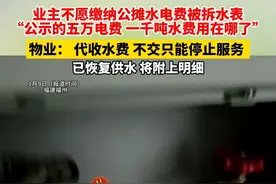 业主不愿缴纳公摊水电费被拆水表：五万电费 、一千吨水费用在哪了？物业：代收水费，不交只能停止服务
