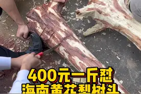 400元一斤的海南黄花梨树头，切开看到花纹颜色，涨价了视频封面