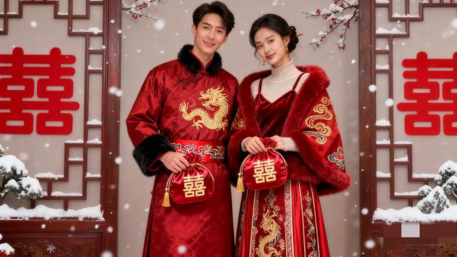 冬季中式婚礼穿搭指南：新人暖而不臃肿，喜庆又显贵气
