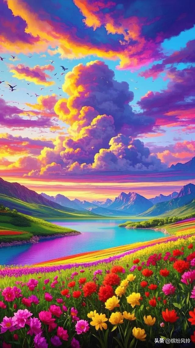 霞光似梦幻锦缎，晕染了天际