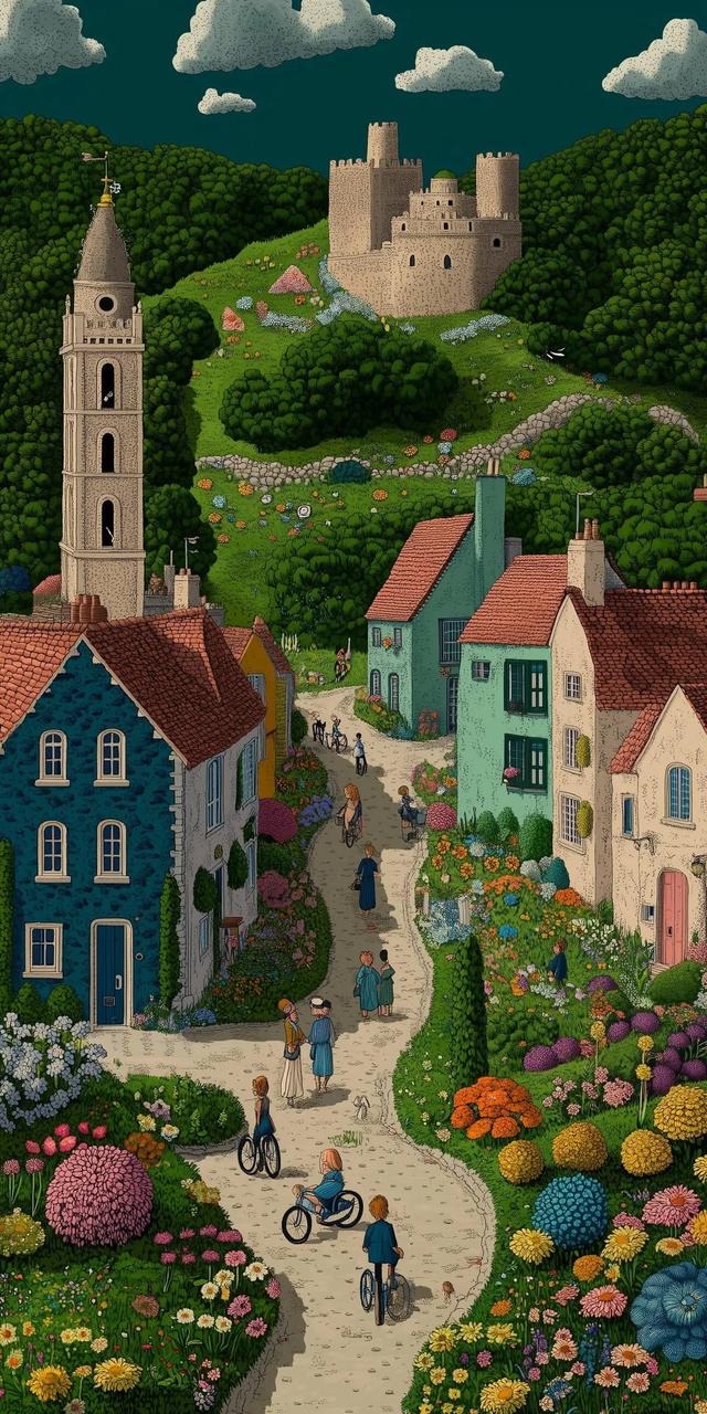 壁纸| 艺术插画，梦幻小镇