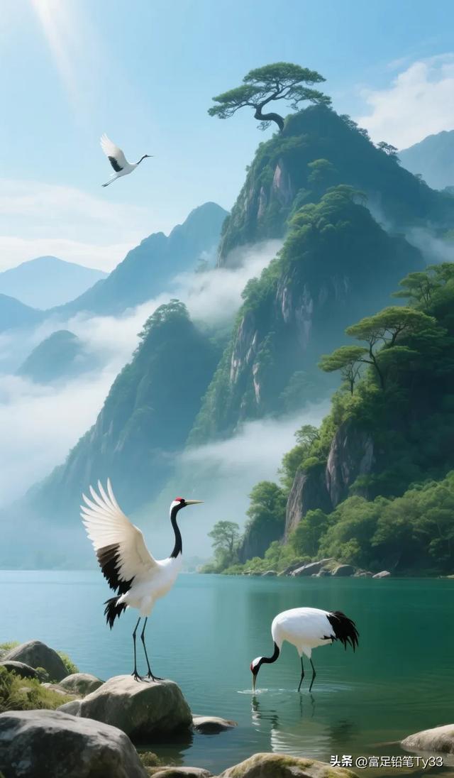 仙鹤翩翩起舞，山水如画，美不胜收！