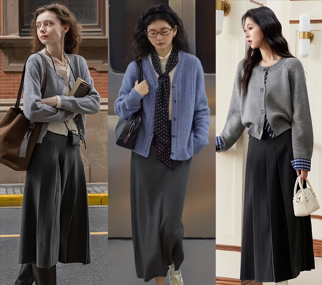 秋冬过了一半才发现：大家都在穿“短外套+长裙”，洋气又显高