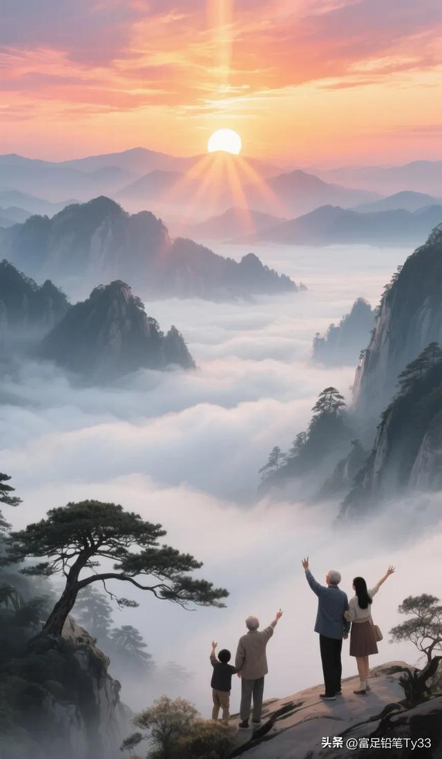 置身云海之巅，与家人相依相偎，共待那轮红日喷薄，同赏绝美日出