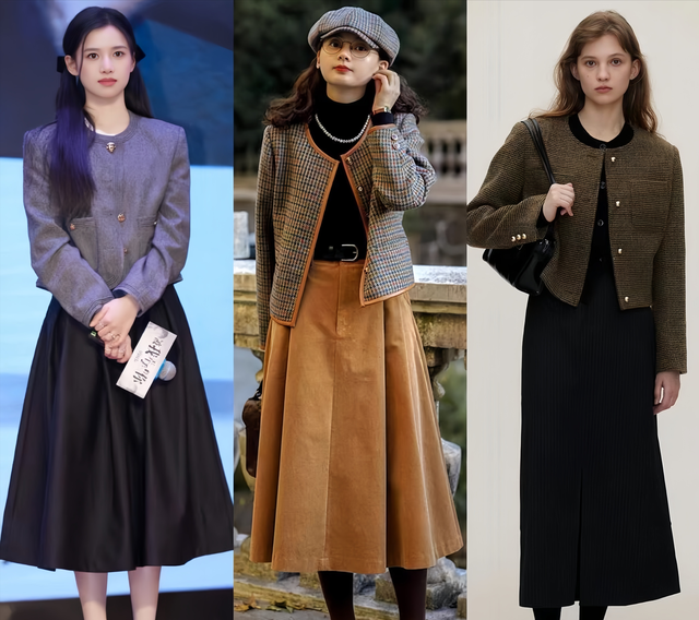 秋冬过了一半才发现：大家都在穿“短外套+长裙”，洋气又显高