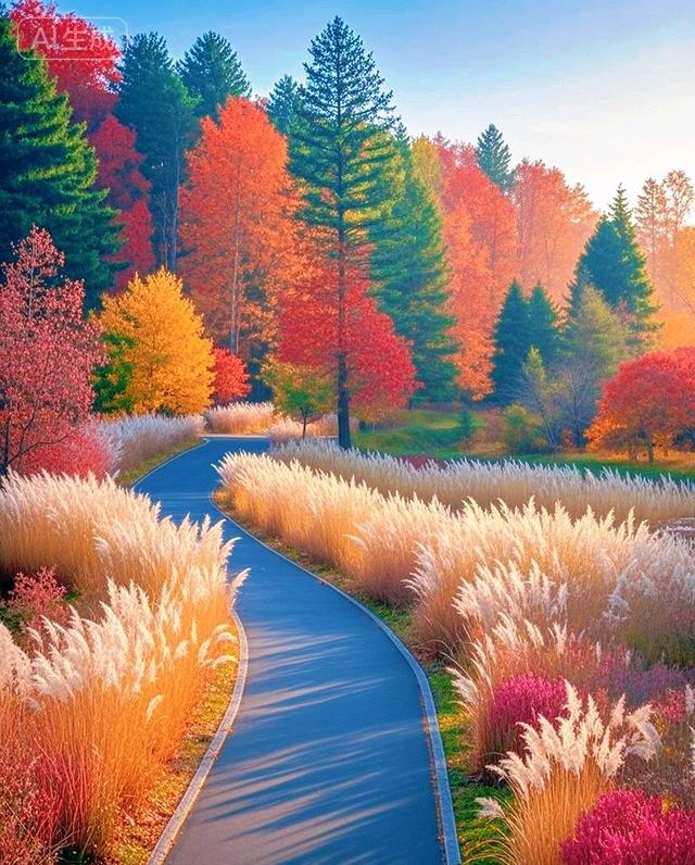 金秋步道，层林尽染如画