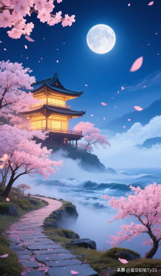 漫步月光樱径：沉醉唯美静谧，仿若踏入梦幻仙途