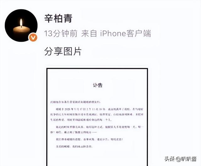 央视发文，离世7个月的朱媛媛再传喜讯，辛柏青的执念可以放下了