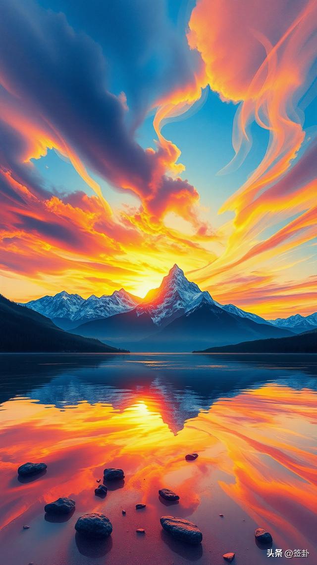 晚霞下的山川河流