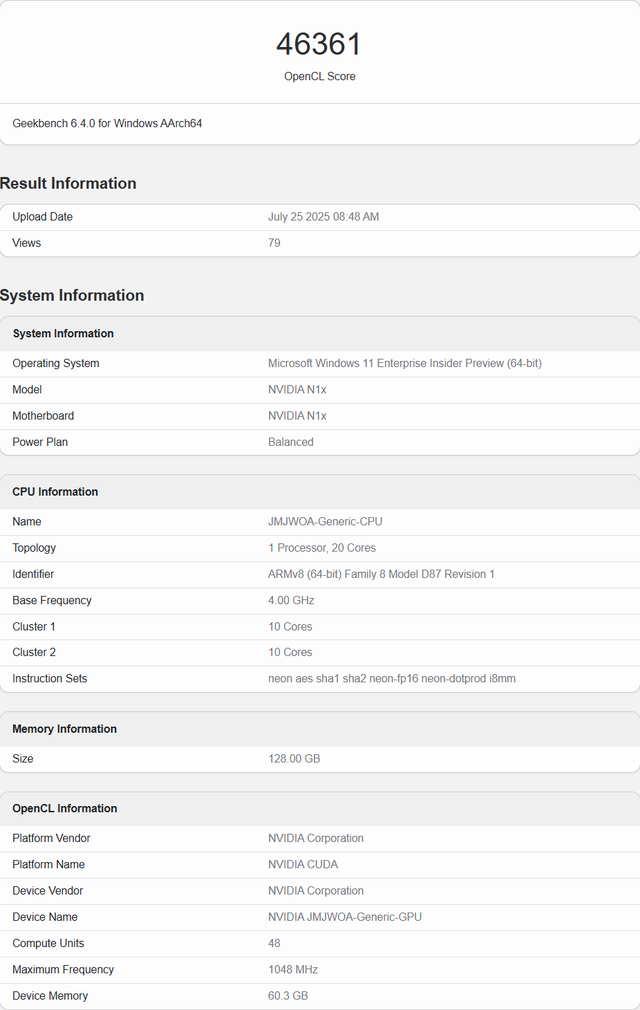 好消息！英伟达N1X GPU跑分曝光：比Radeon 890M高24%