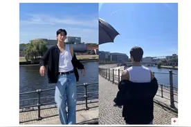 韩国知名男星，演员金秀贤，晒出近况照，外表英俊，身材高大图片