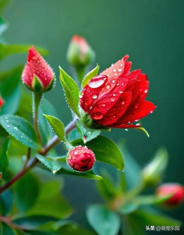 雨后花儿美得让人心醉，水珠如精灵闪亮，生命展现奇迹