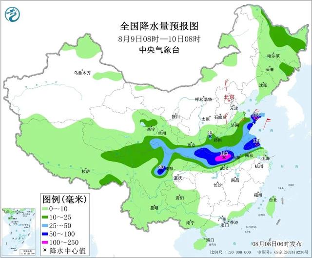 本轮强降雨中心已定，今天夜间至8月9号天气，暴雨大暴雨分布如下