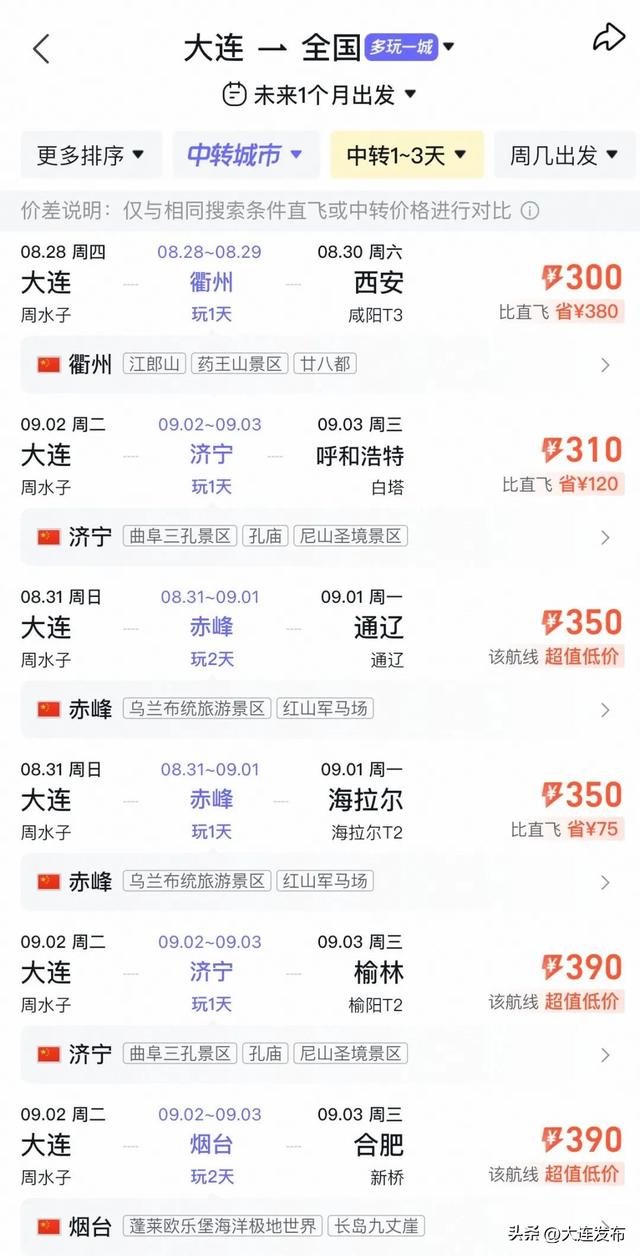 好心动！大连出发，价格大“跳水”！