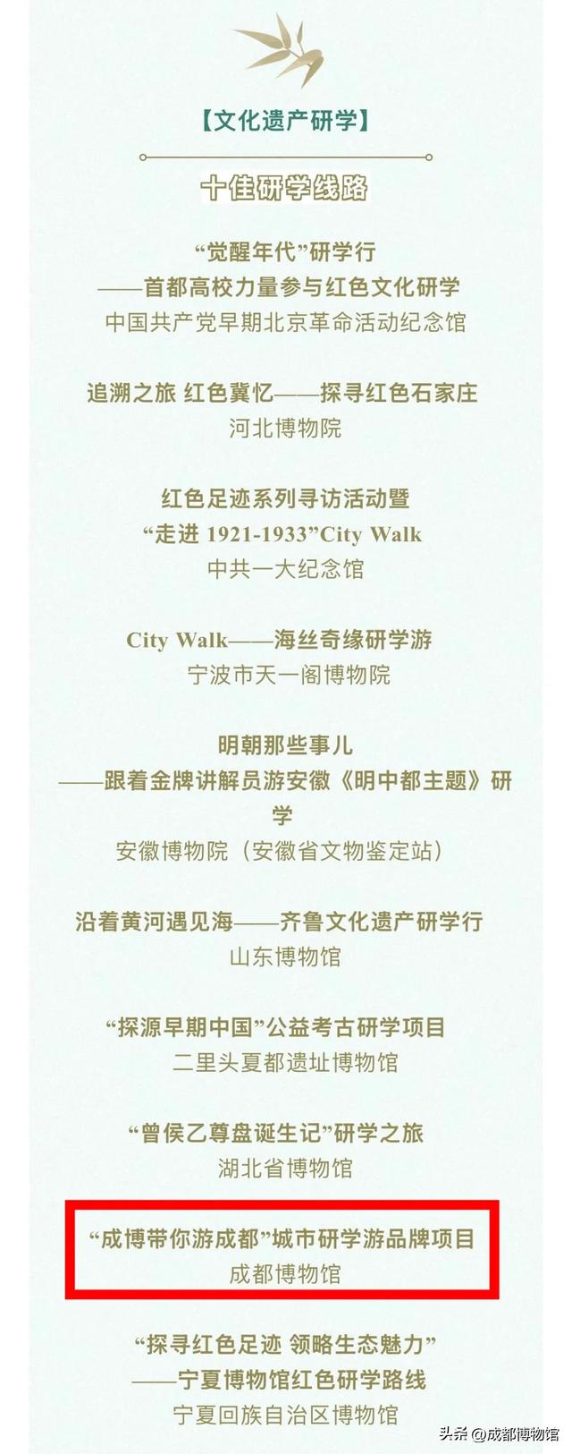 喜报 丨“成博带你游成都”城市研学游获评 第二届文化遗产研学“十佳线路”！