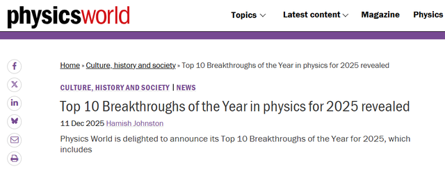 中国首创“二维金属”，入选《物理世界》2025年十大突破性进展