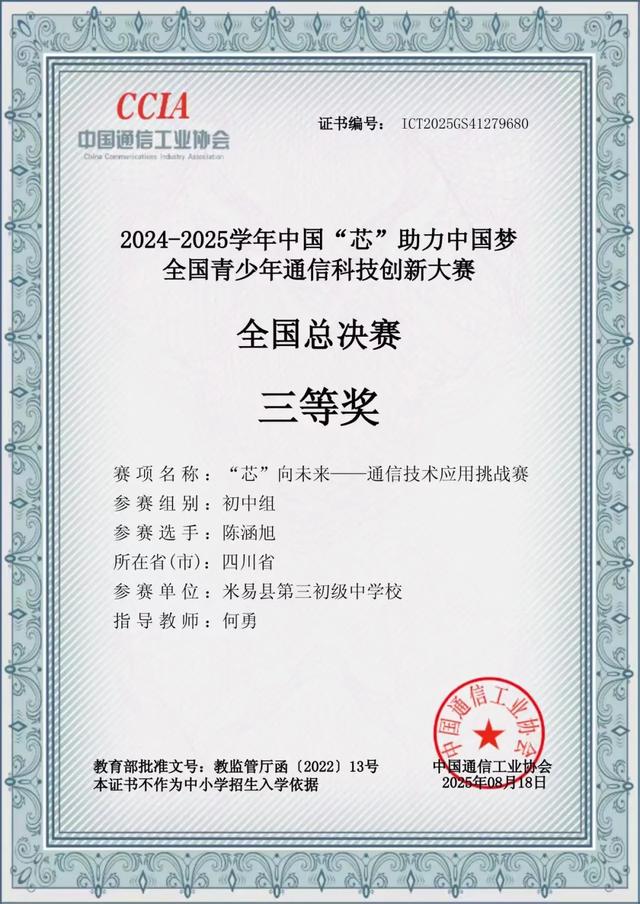 全国三等奖 ！米易学子闪耀全国科技类赛事舞台