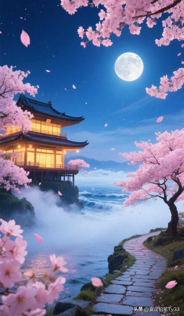 漫步月光樱径：沉醉唯美静谧，仿若踏入梦幻仙途
