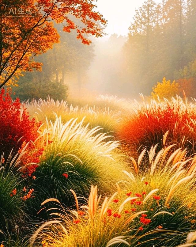 秋草染了橙红与金黄，是秋天的绝色