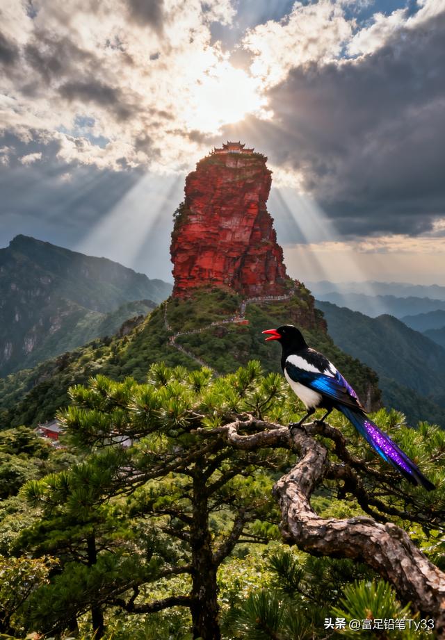 仙境中的古寺，飞鸟掠过，云海翻腾，如梦如幻！