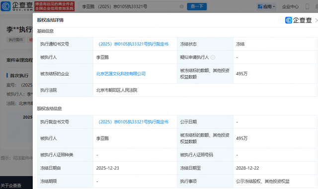 李亚鹏再陷财务危机：1381万被执行，495万股权冻结背后的商业迷局