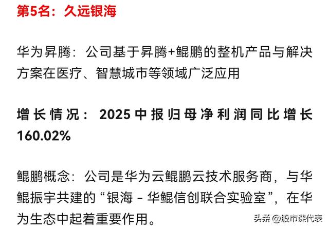 最强算力！中报预增2263％！10家正宗华为昇腾及鲲鹏概念企业