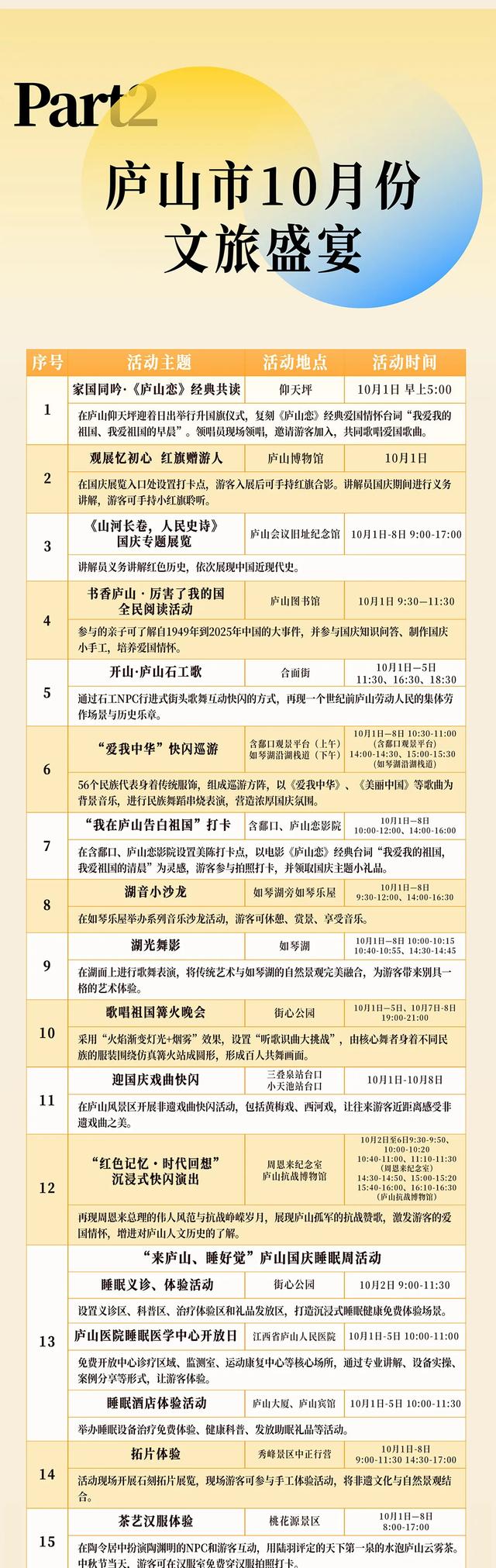 速看！庐山市10月份文旅活动盛宴！精彩活动一览！