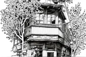 黑白钢笔画《身边的建筑》图片