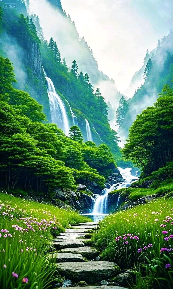 山水相依的画面，满是清新绿意与灵动水流，太治愈啦~