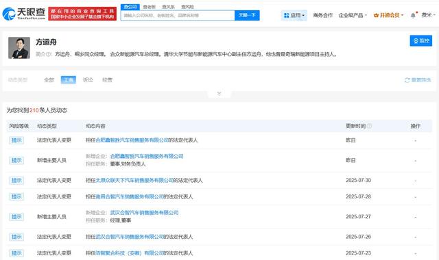 方运舟已接手哪吒汽车旗下十余家公司