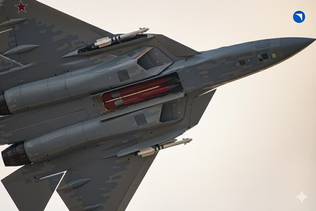 俄罗斯苏-57战机大方开启主弹舱，展示新型反辐射导弹