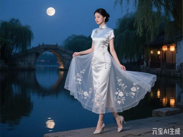 米白色梦幻旗袍美女图片鉴赏（末尾附ai提示词）