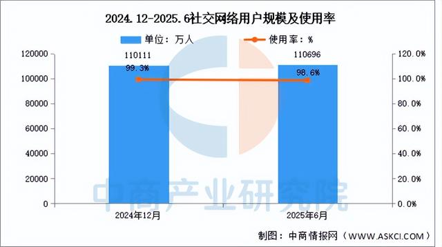 2025年上半年我国社交网络用户规模达11.07亿人 占网民整体98.6%