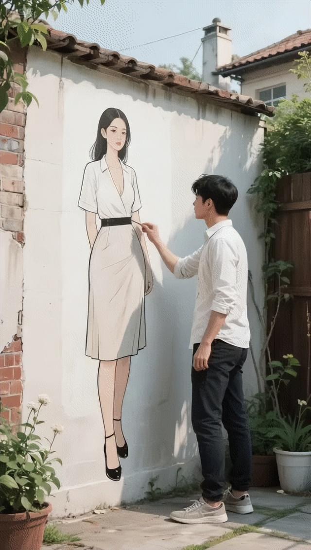 墙上的美女画像突然变成真人走了出来，一下抱住帅哥画师