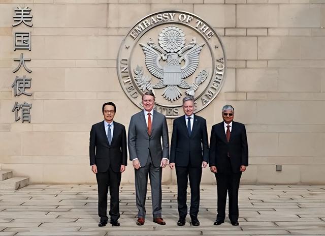 中国围台军演时，北京出现罕见一幕：美日印澳驻华大使公开会晤