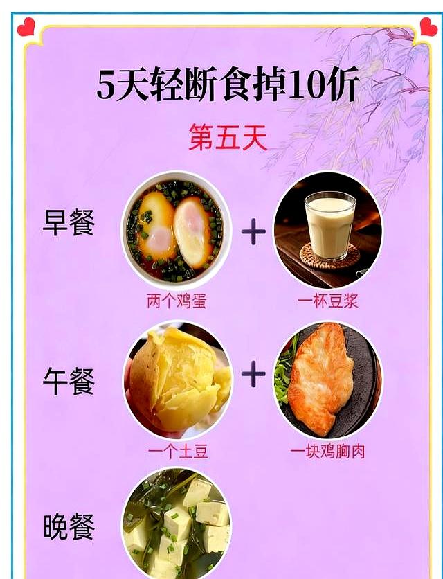 五天下10斤的食谱来了。不用运动，躺着也能瘦