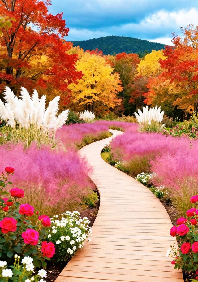 粉雾裹木径，秋林藏艳色