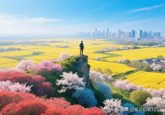 站在花海悬崖上，与蓝天白云相拥，感受大自然的壮丽与宁静！