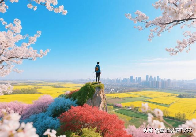 站在花海悬崖上，与蓝天白云相拥，感受大自然的壮丽与宁静！