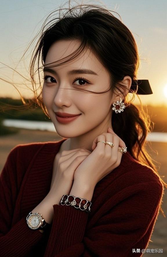冬日午后红衣女子，花瓣耳饰配暖阳，这画面值得回味