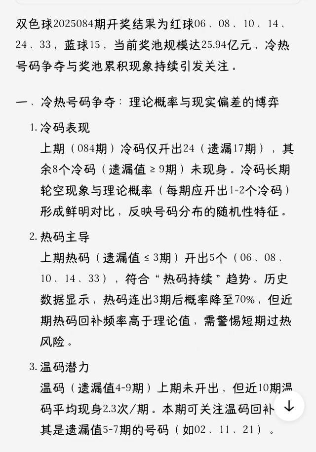 双色球数字战场再起风云，冷热号码争夺白热化，奖池破亿成谜。