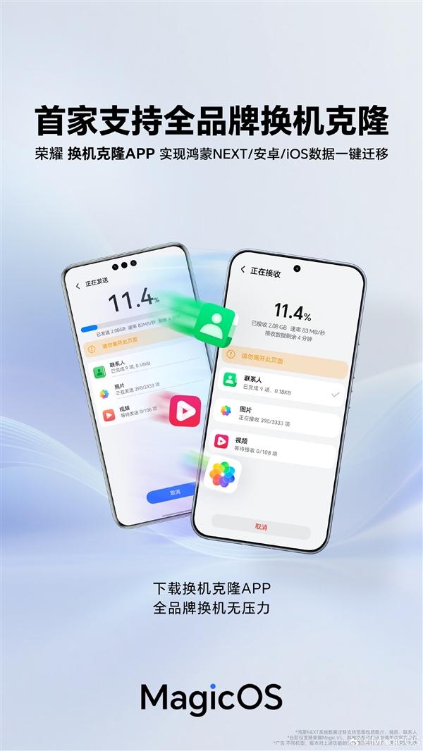 机圈首个！荣耀正式宣布，支持纯血鸿蒙的数据一键迁移