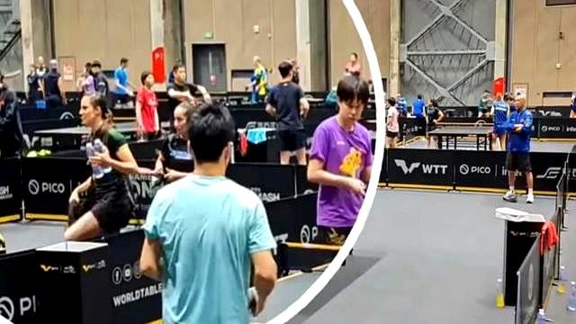 9.27孙颖莎主管教练邱贻可在给蒯曼指导，莎莎练体能！