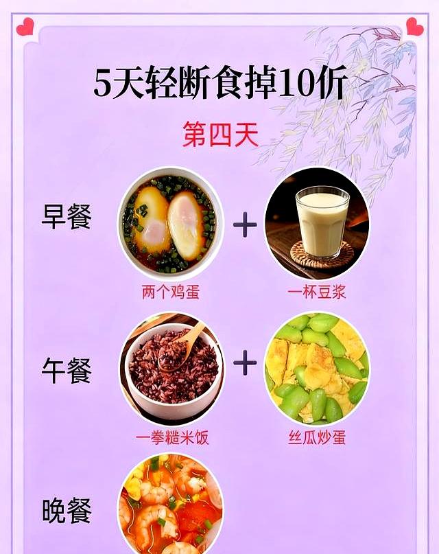 五天下10斤的食谱来了。不用运动，躺着也能瘦