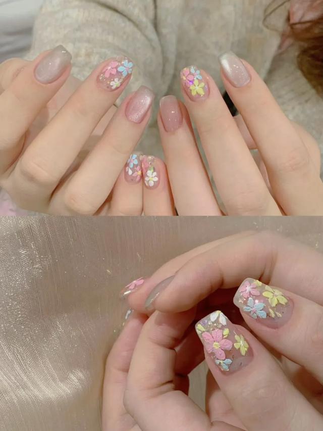 延长胶五瓣花美甲图 2026年用延长胶怎么做指甲